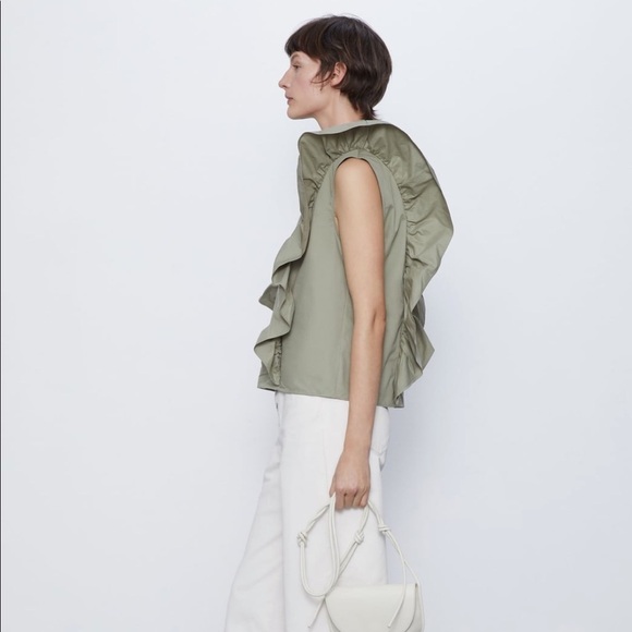 ZARA Ruffled Poplin Blouse BNWT - Picture 4 of 10